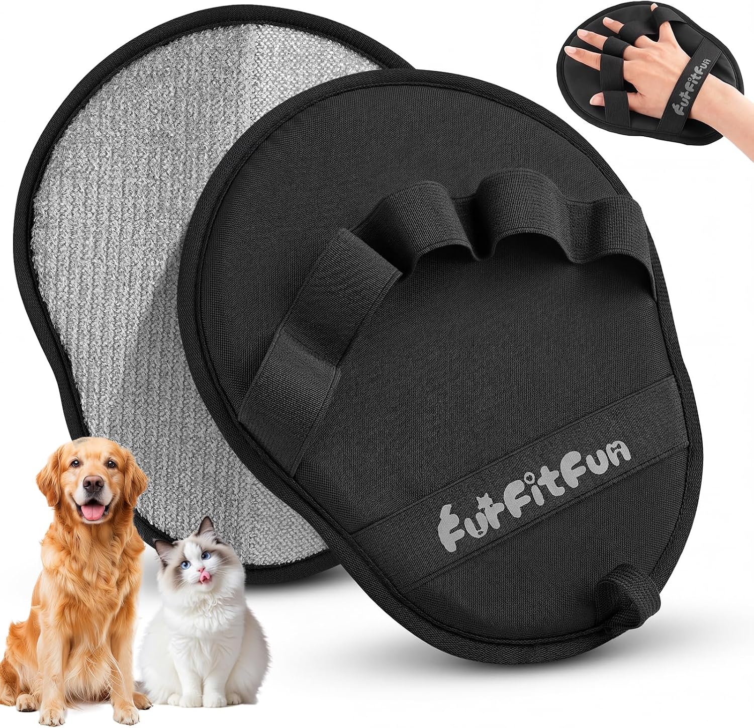 Pet Hair Removal Glove for Cats & Dogs - Reusable Electrostatic Magic Brush Pet Hair Removal Tool with 5-Finger Design, for Couch, Carpet, Car Seat, Bedding, Gentle Grooming Mitt, Grey