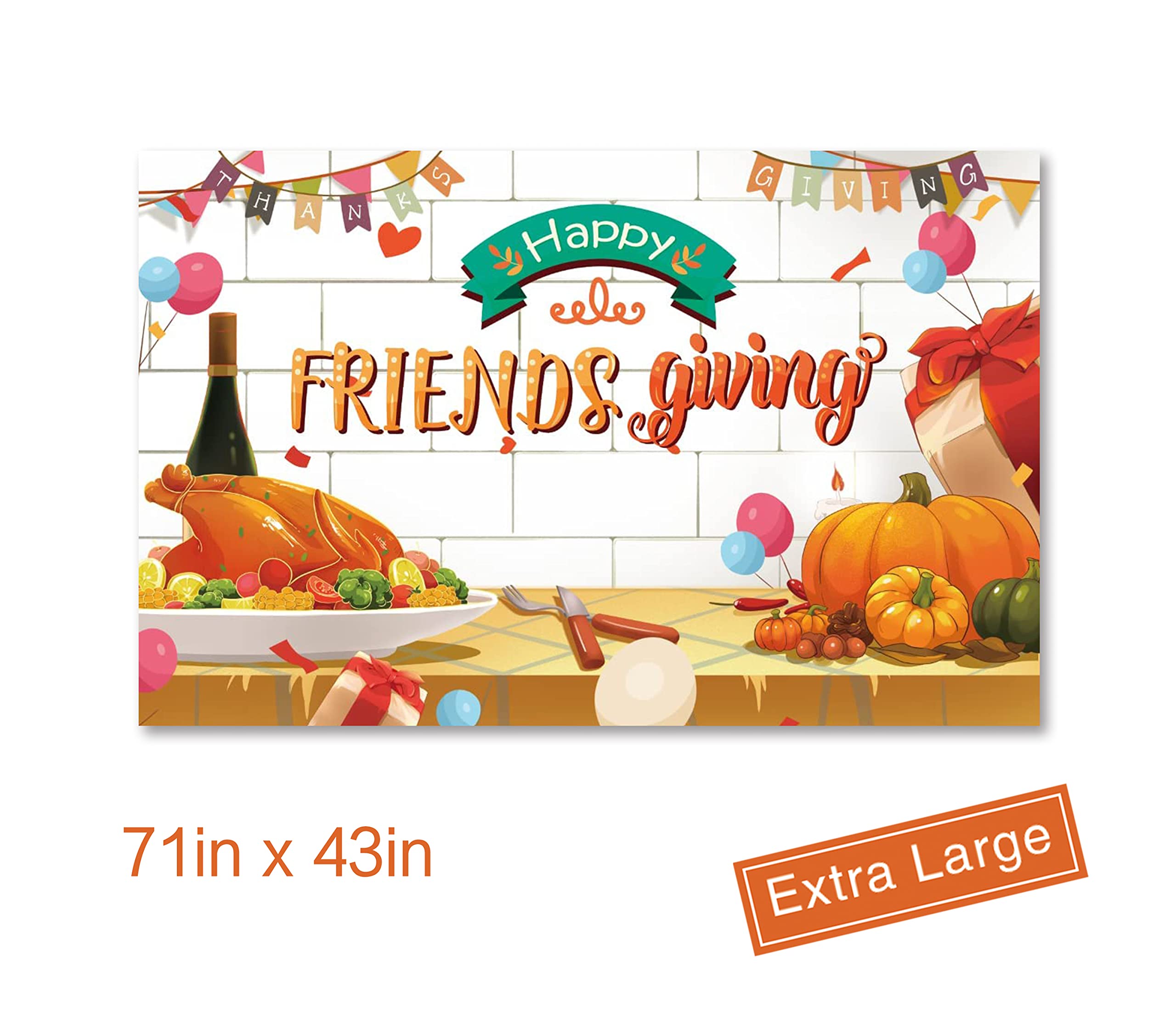 Friendsgiving Banner – 183 X 112 Cm, Aus Stoff, Mit Herbst-Motiven | Für Thanksgiving-Partys & Freundschaftsfeiern