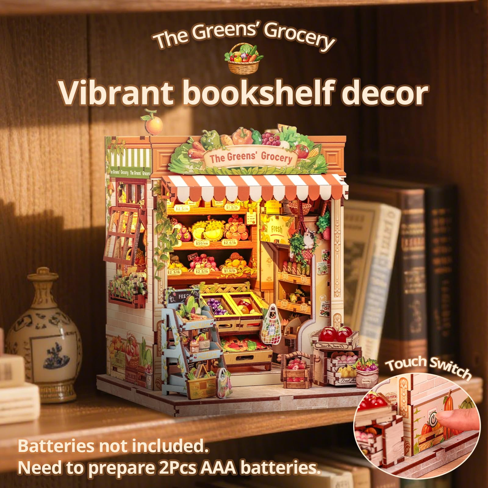Cutefun Book Nook Kit - Case delle bambole DIY con Luci LED - Miniatura 3D Fai da Te per Decorazione e Collezione, Appassionati di Puzzle (The Greens' Grocery)