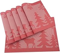Vista 15 de Gugrida Juego de 6 manteles individuales de PVC, juego de 6 manteles individuales de PVC, color natural (6 piezas, hojas rojas)
