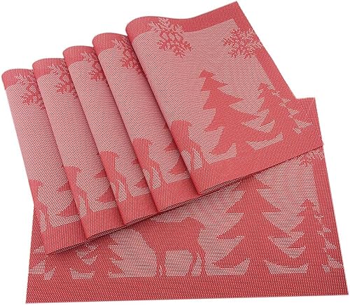 Miniatura 15 de Gugrida Juego de 6 manteles individuales de PVC, juego de 6 manteles individuales de PVC, color natural (6 piezas, hojas rojas) hoja-rojo,Hoja