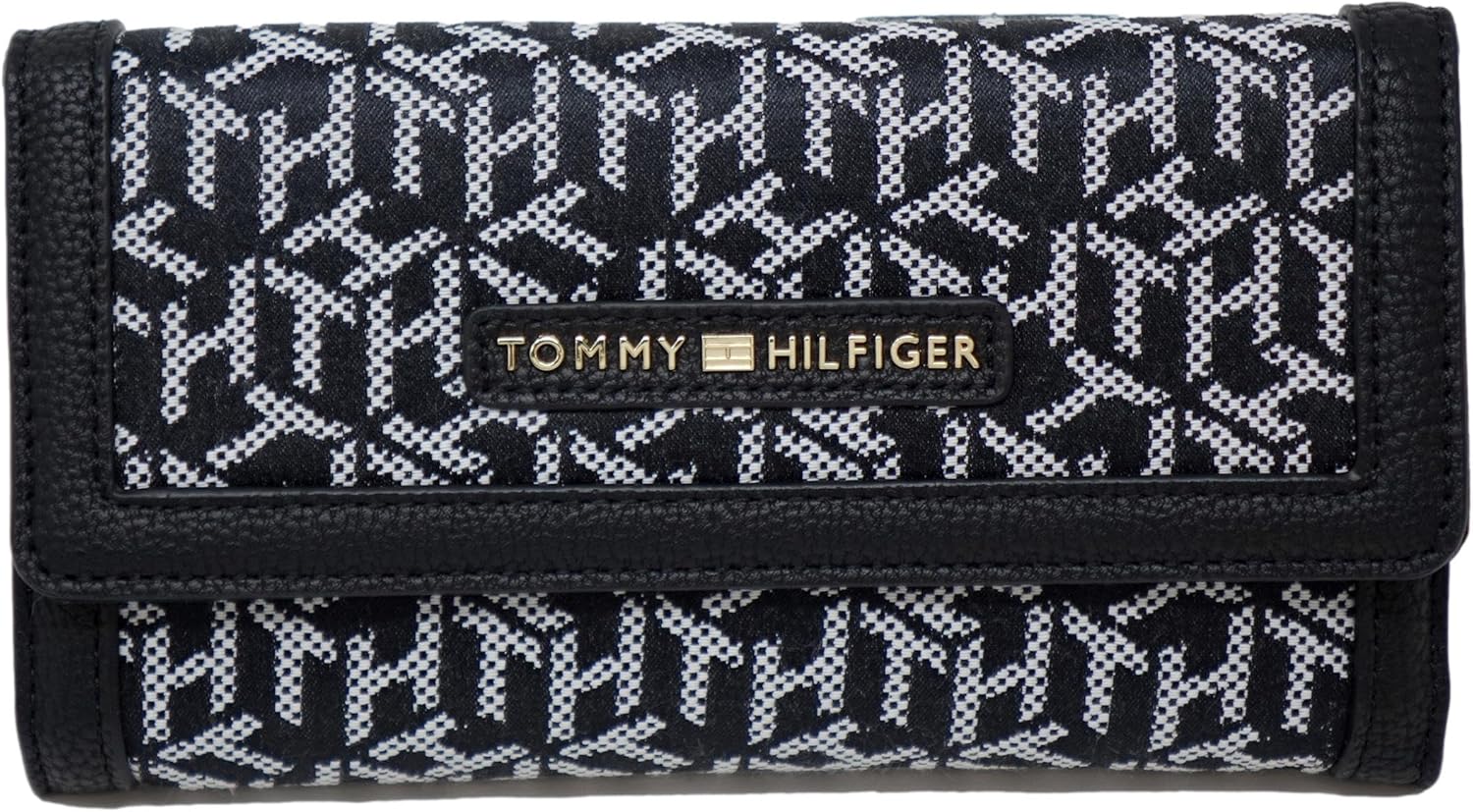 Tommy Hilfiger Women's Logo Jacquard Checkbook Wallet Clutch Bag - Black
