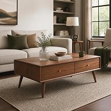 Fully-Assembled 100% Oak Wood Coffee Table with Storage for Living Room