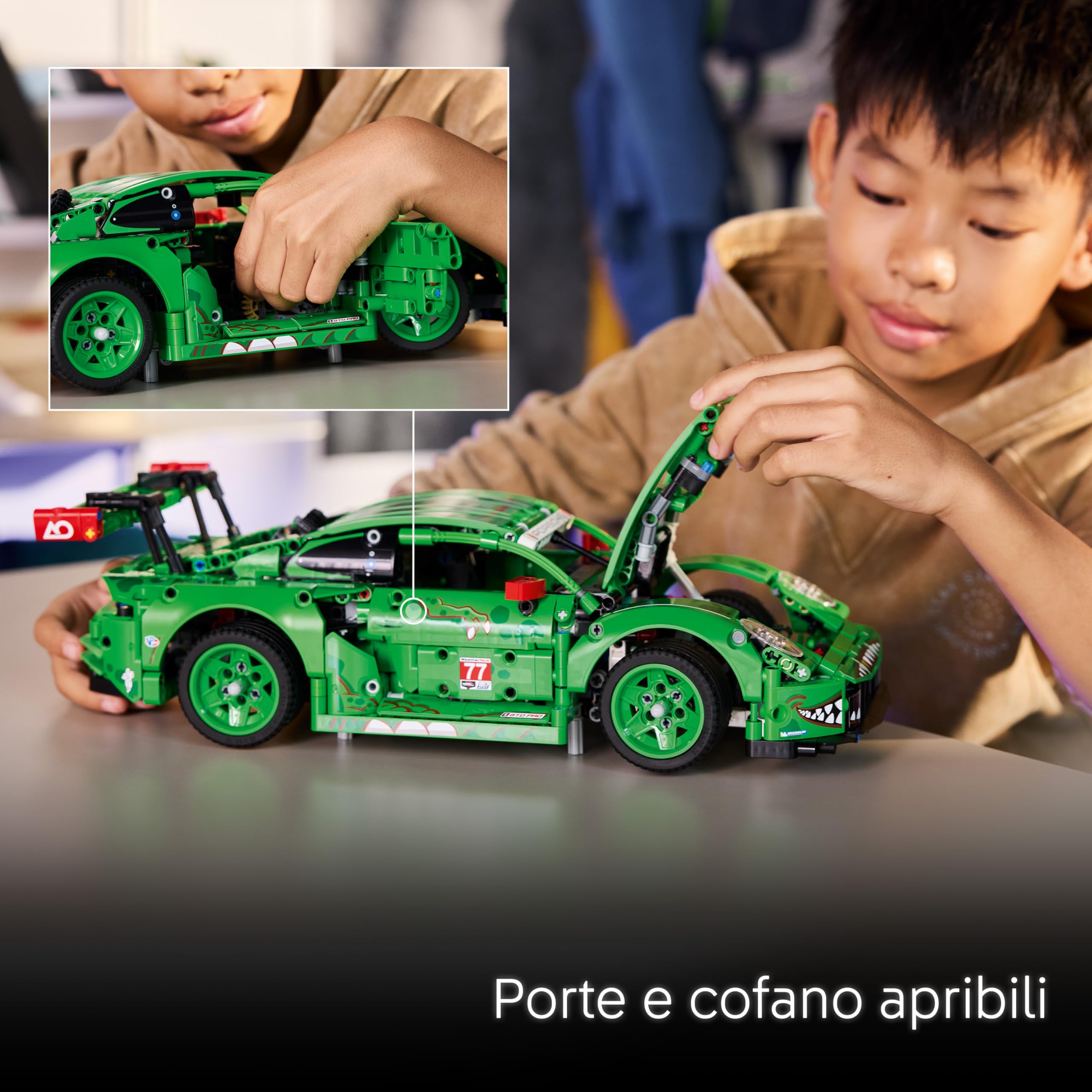 LEGO Technic Auto Porsche 911 GT3 R REXY AO Racing - Macchina Giocattolo - Kit di Modellismo con Motore a 6 Cilindri, Trazione Posteriore e Design da Dinosauro - Regalo per Bambini da 11 Anni - 42224