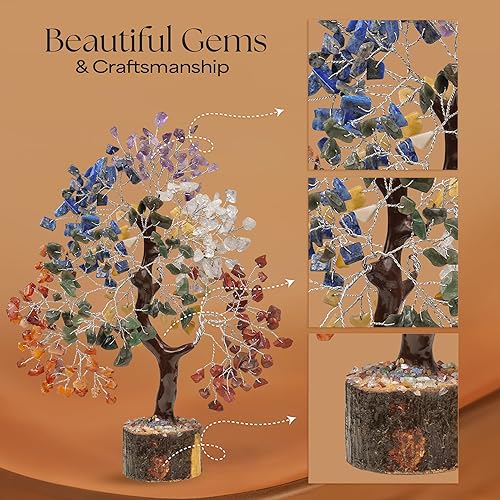 Miniatura 6 de Árbol de dinero de piedra natural de siete chakras, árbol de la vida, piedras curativas energéticas, bonsái de Feng Shui, curación de cristal de