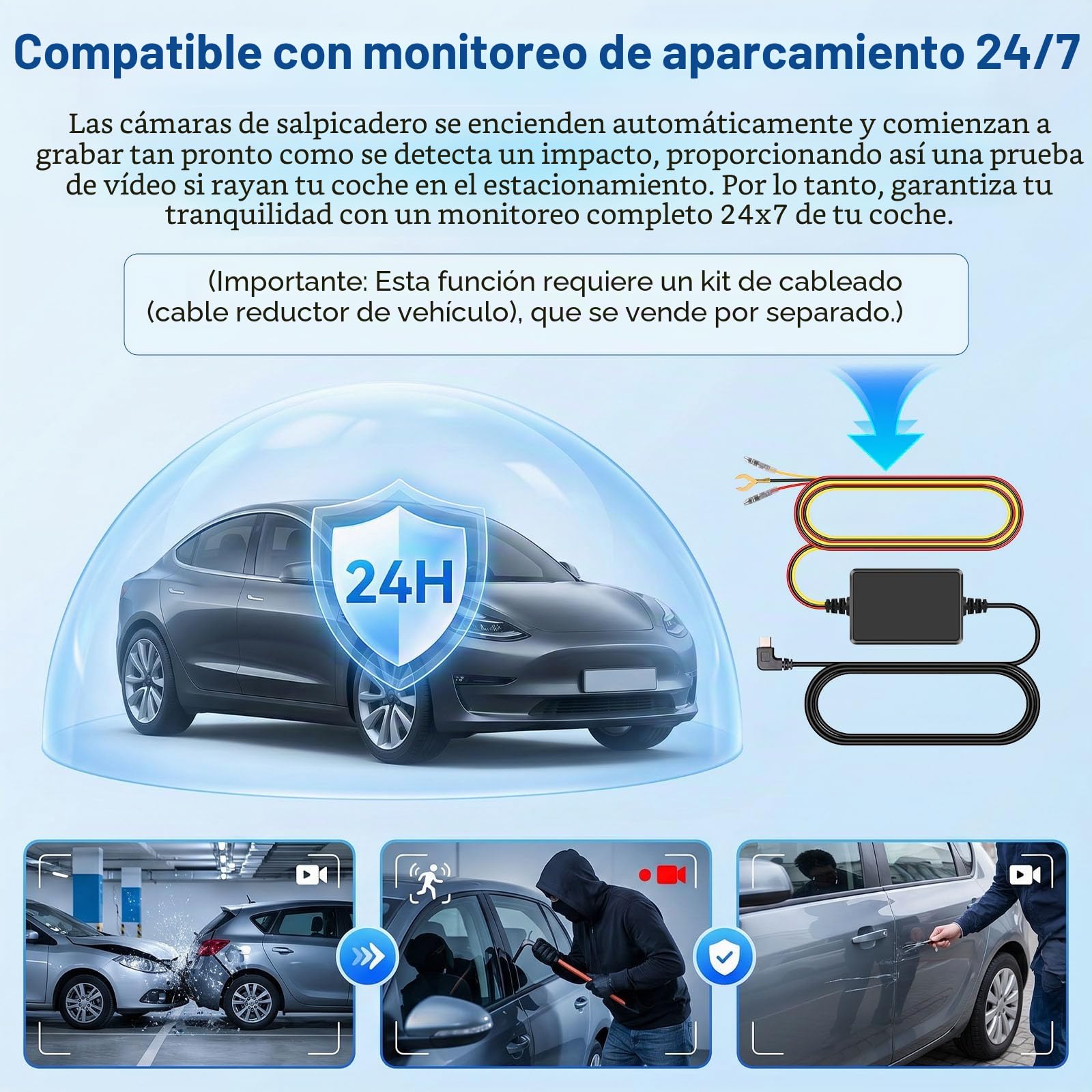 Cámara de Salpicadero 5 Canales para Coche Pantalla 3,16 Pulgadas Visión Envolvente 360 ​​Grados Full HD 1080p Monitorización Aparcamiento Detección Asistencia al Dar Marcha Atrás Grabación en Bucle