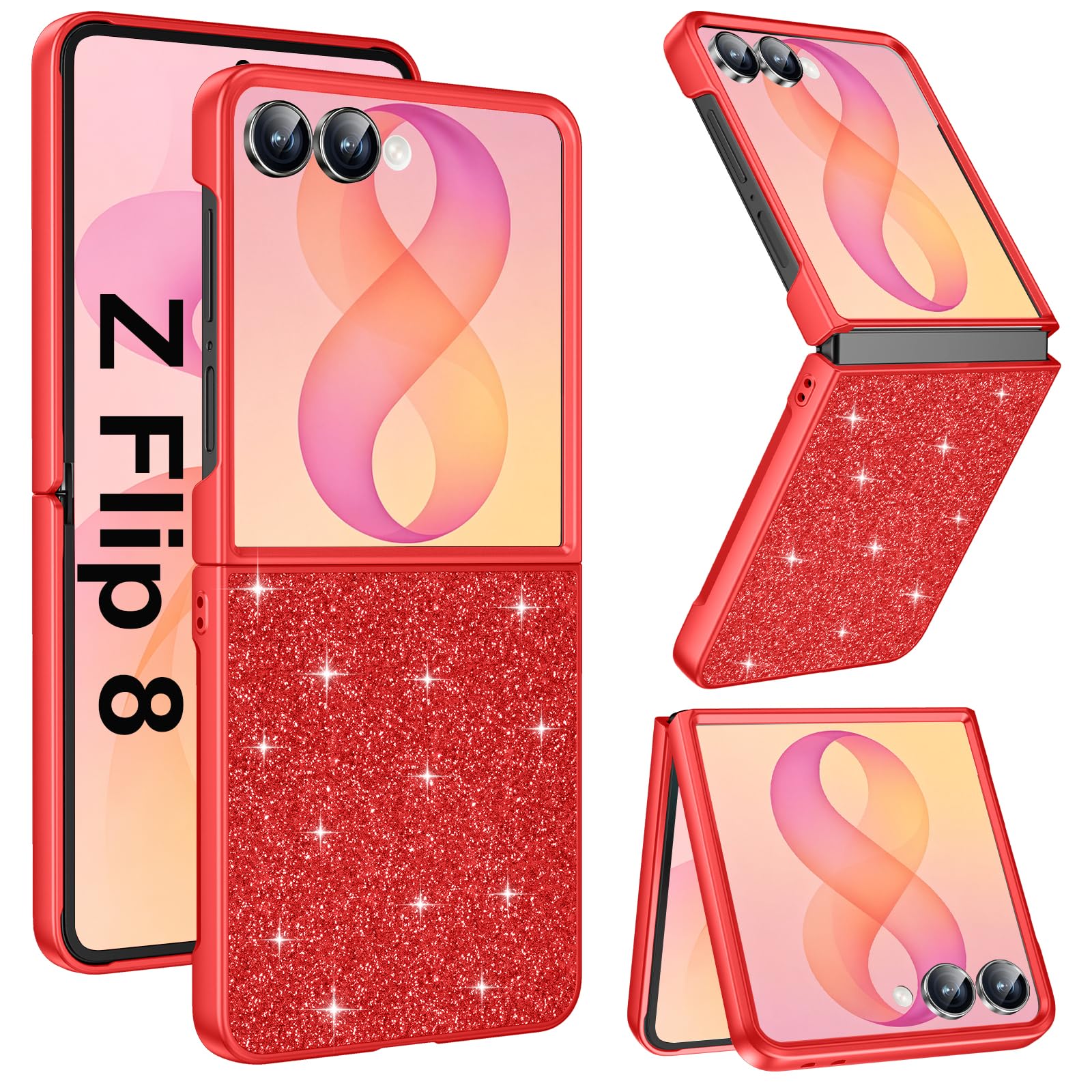 Coque de protection pour Samsung Galaxy Z Flip 8 à paillettes (rouge)