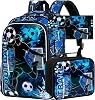 AGSDON 3PCS Kids Backpack for Boys, 17 Football Backpacks with Lunch Box, Water Resistant and Lightweight Bookbag for Teenagers