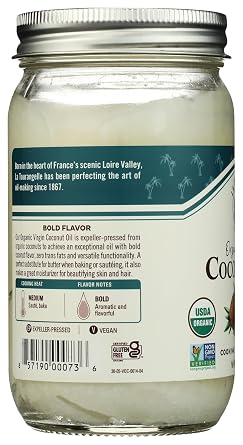 La Tourangelle Organic Virgin Unrefined Coconut Oil 14 Fl. Oz, Organic Coconut Oil, Great for Cooking Baking and Hair and Skin Care