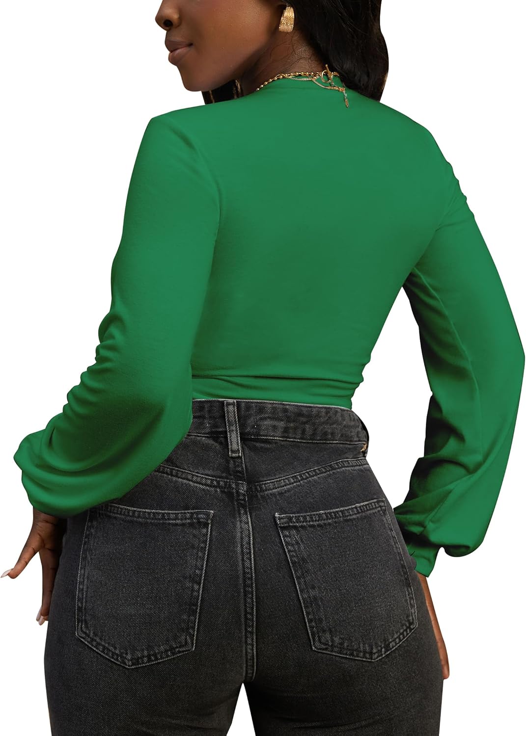 LovelyWholesale Women Tie Front Tops Sexy Cropped Long Sleeve Deep V Neck Shirt Clubwear - Image 3