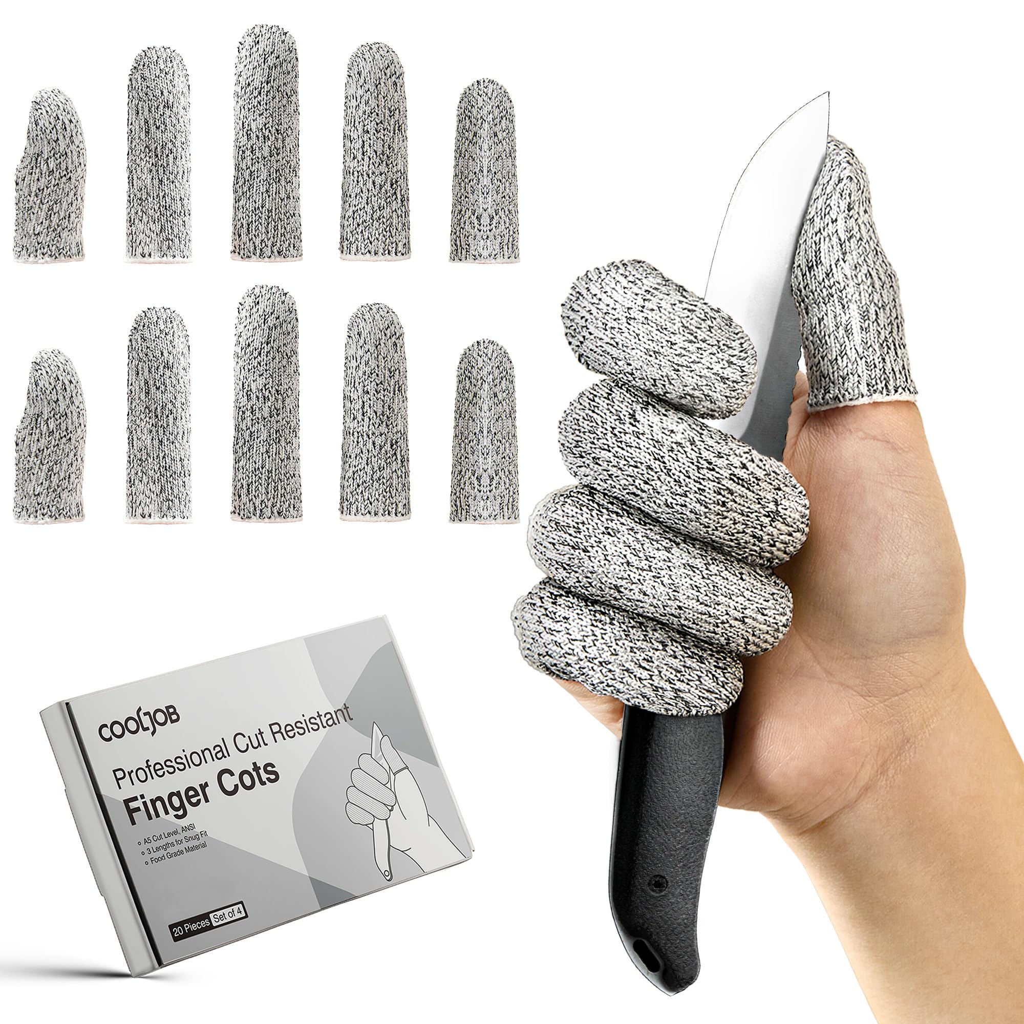 COOLJOB 20-Pack A5 Cut Resistant Finger Cots Full Coverage, L/XL