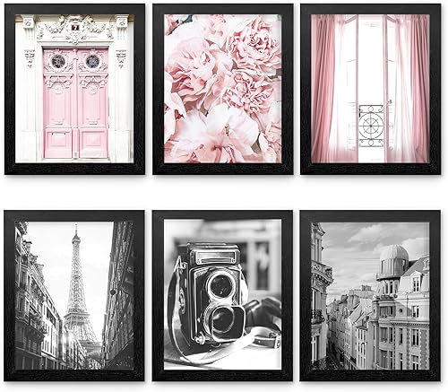Juego de 6 impresiones artísticas enmarcadas de París con marco, decoración artística de pared en blanco y negro, póster en lienzo de la Torre