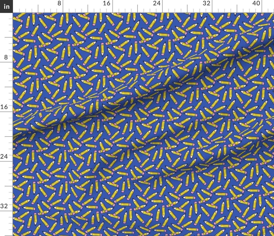 Spoonflower Fabric - Blue Teacher Cute Education School Yellow Pencil Printed on Petal Signature Cotton Fabric Fat Quarter - Sewing Quilting Apparel Crafts Decor