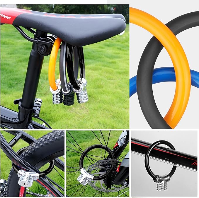 Candado para bicicleta portátil de acero con cable naranja miniatura 5