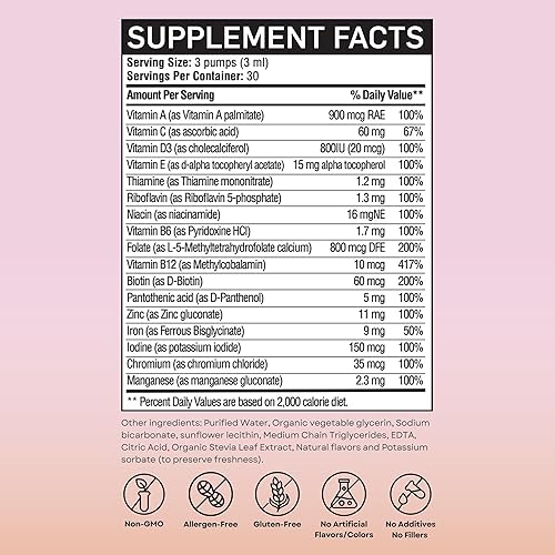 Miniatura 4 de Vitaminally Gotas líquidas liposomales multivitamínicas para mujer con hierro, suministro de 30 días, 3 onzas líquidas, sin OMG, sin azúcares