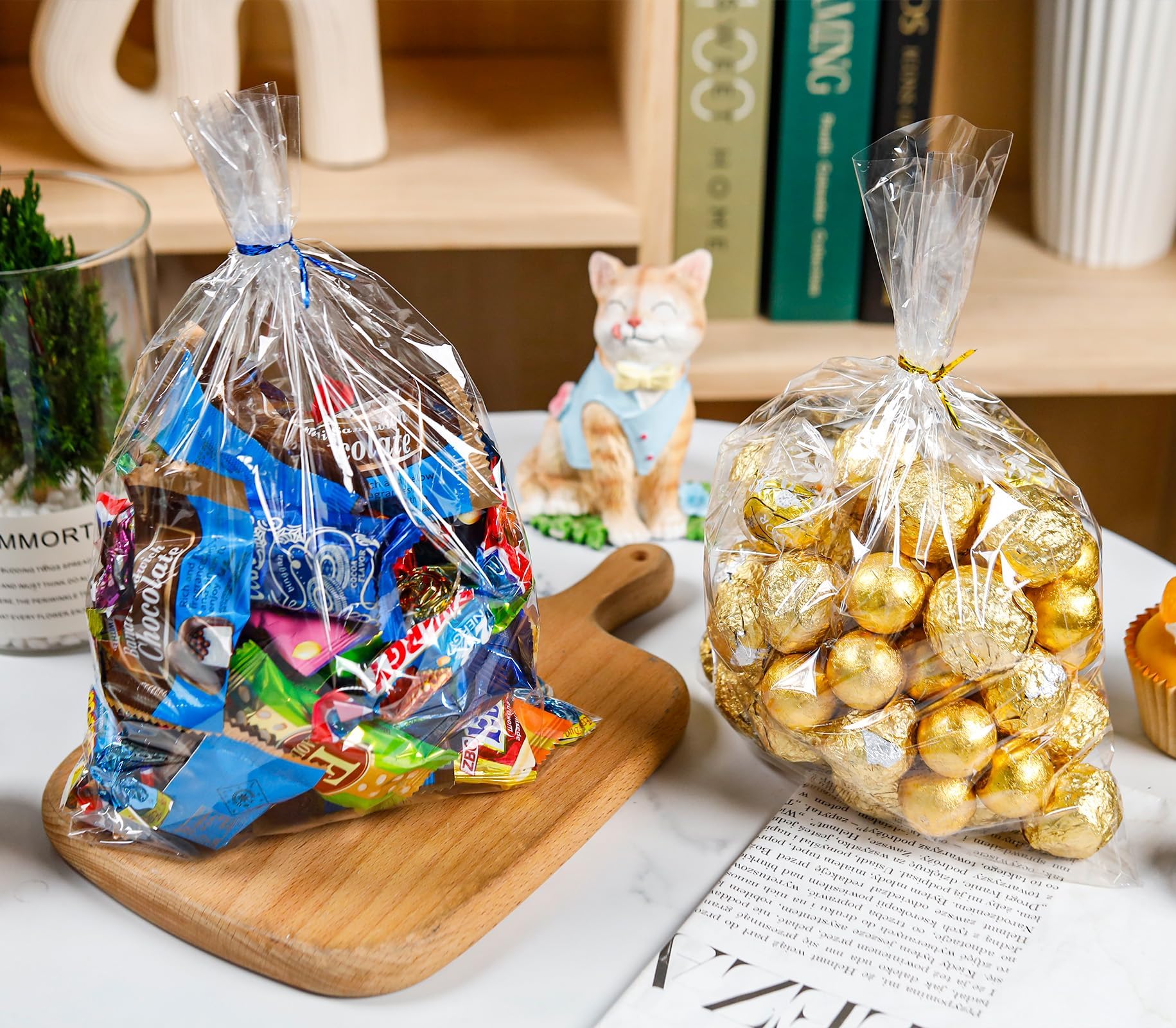 NPLUX 100 Pack Cellophane Bags Small Plastic Cookie Bag Clear Treat Bags with Twist Ties for Small Gift Party Favors Bakery - Image 2