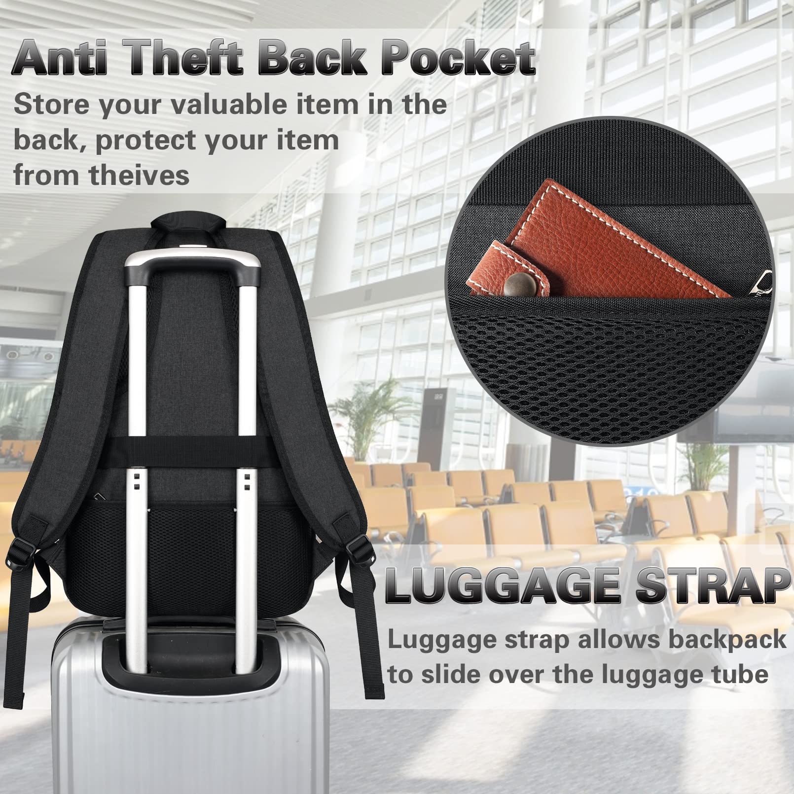 AMBOR Antirrobo Mochila Portatil, 18,4'' Mochila Viaje con Puerto Carga USB