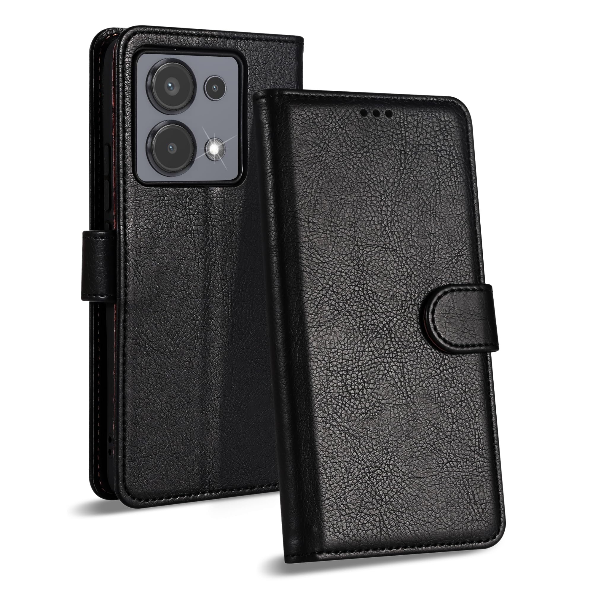 ATISIJIE Klapphülle Für Xiaomi Redmi Note 13 4G – Leder-Handyhülle Mit Kartenfach, Reißverschluss & Magnetverschluss, Grau