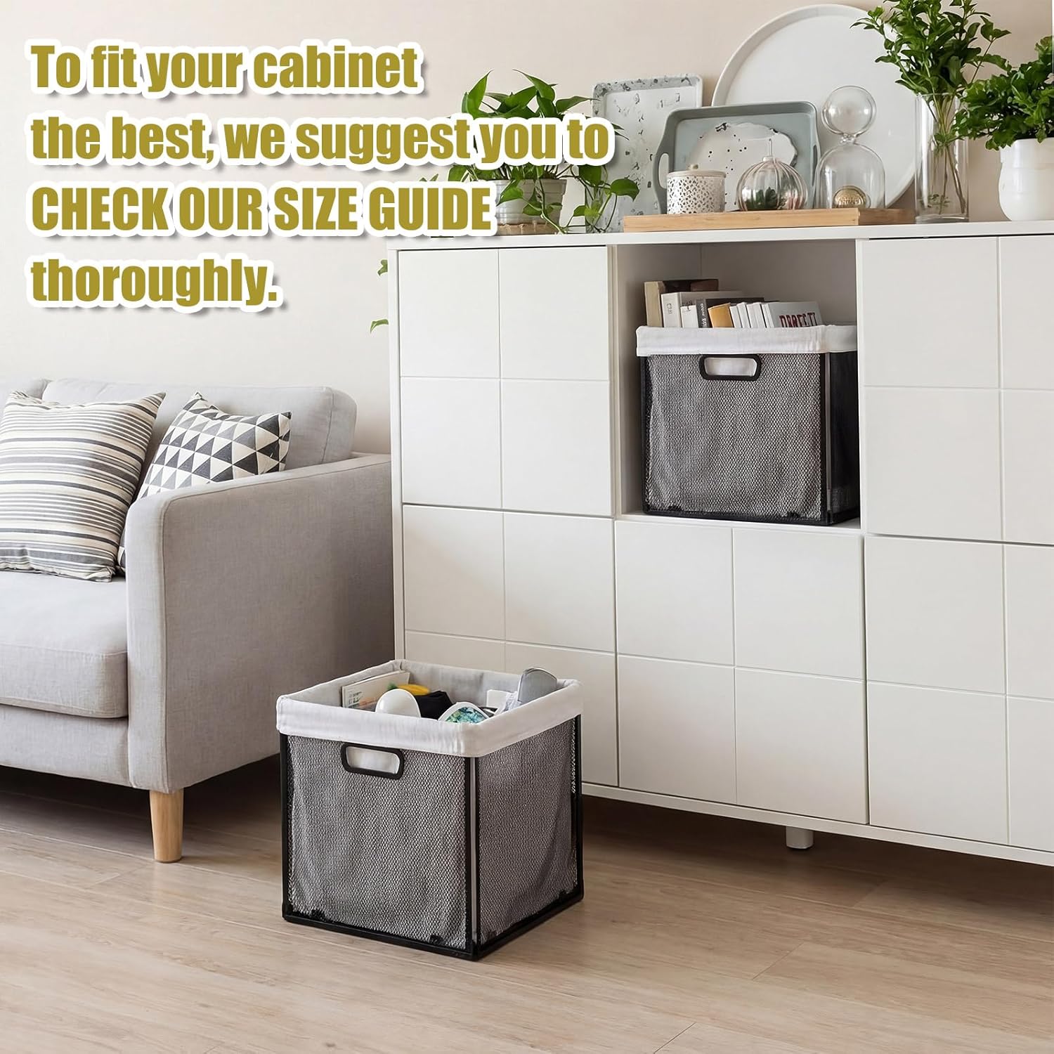 2 Pack Foldable Metal Cube Storage Baskets with Liners 13x13 Inch Wire Cube Storage Baskets Organizer with Handles for Shelves Bathroom Pantry Dorms Cabinets Laundry Bedroom