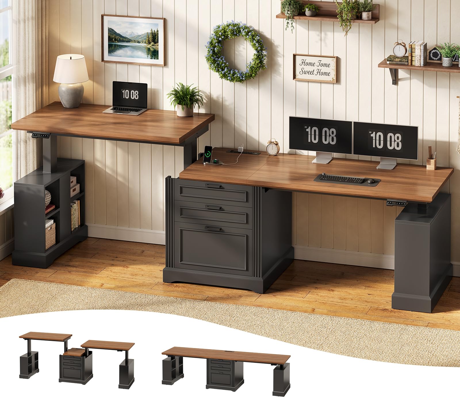 SEDETA Standing Two Person Desk Black Brown