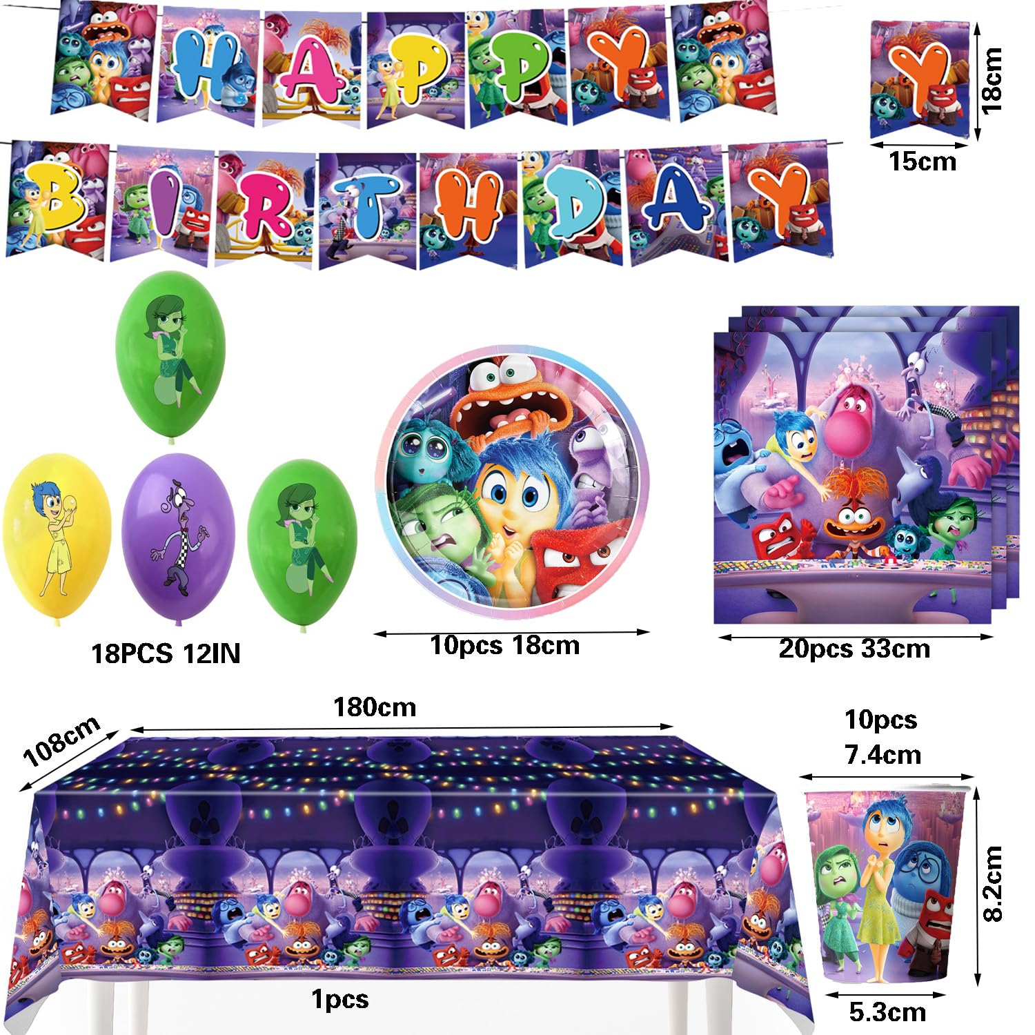 inside out compleanno, Inside Out Set di stoviglie per feste, per bambini, per bambini, per feste di compleanno e tavolo (giallo)