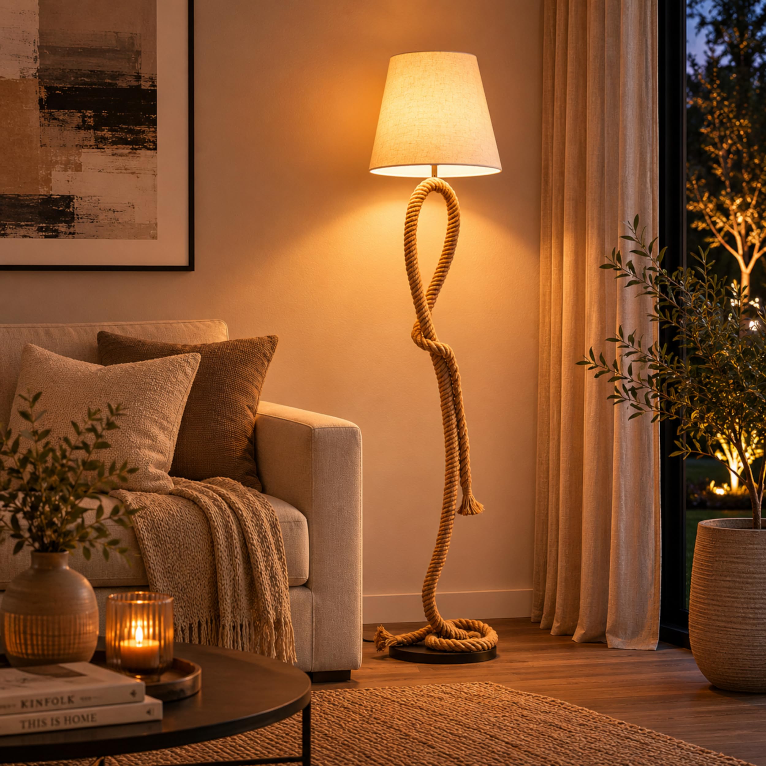Lightbox Standleuchte 1-flammig - Stehleuchte in natur/weiß - Stehlampe für Wohnzimmer, Schlafzimmer & Esszimmer - exkl. E27 LED