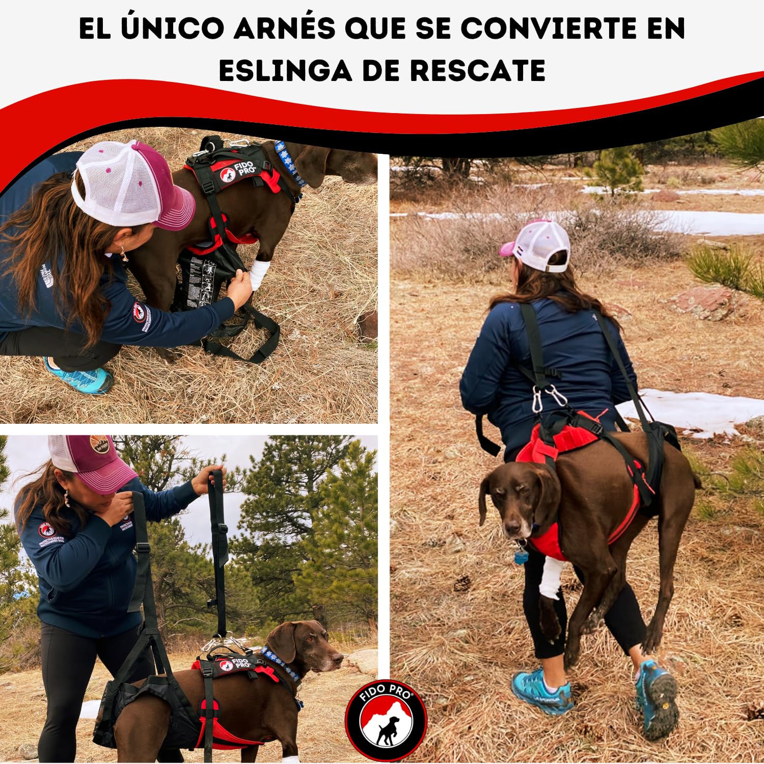Fido Pro Arnés Panza V2 con Rescate de Emergencia Desplegable - Arnés para Perros Medianos a XL con Bolsillos, Hebillas de Escalada, Asa de Elevación y Equipo de Senderismo, 14 a 68 Kilogramos (Negro)