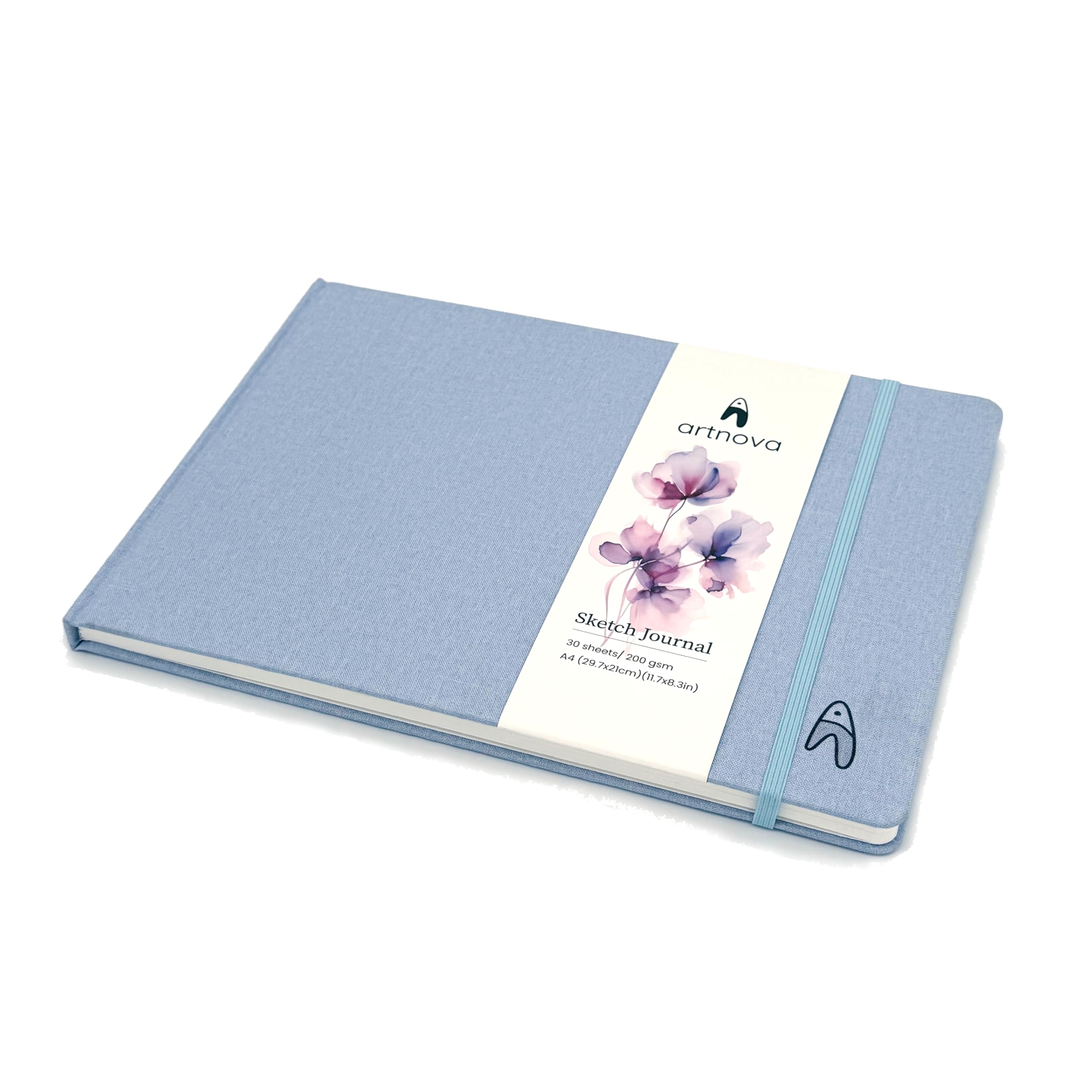 Cuaderno de dibujo A4 con tapa 100% algodón - 200gsm Horizontal, apaisado - Bloc de dibujo A4 para acuarela y tinta - 60 páginas, 30 hojas. Sketchbook de viaje, apuntes del natural, ilustración