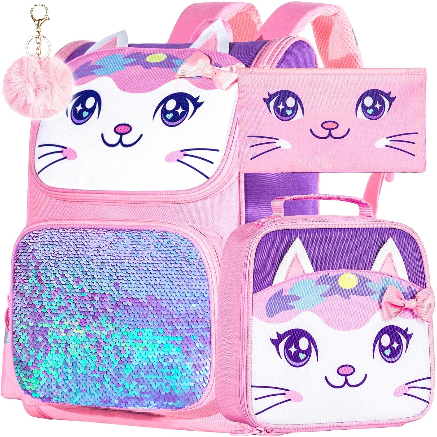 KLFVB 3PCS Backpack for Girls and Boys 15 Unicorn Dinosaur Bookbag with Lunch Box Kids Preschool School bag