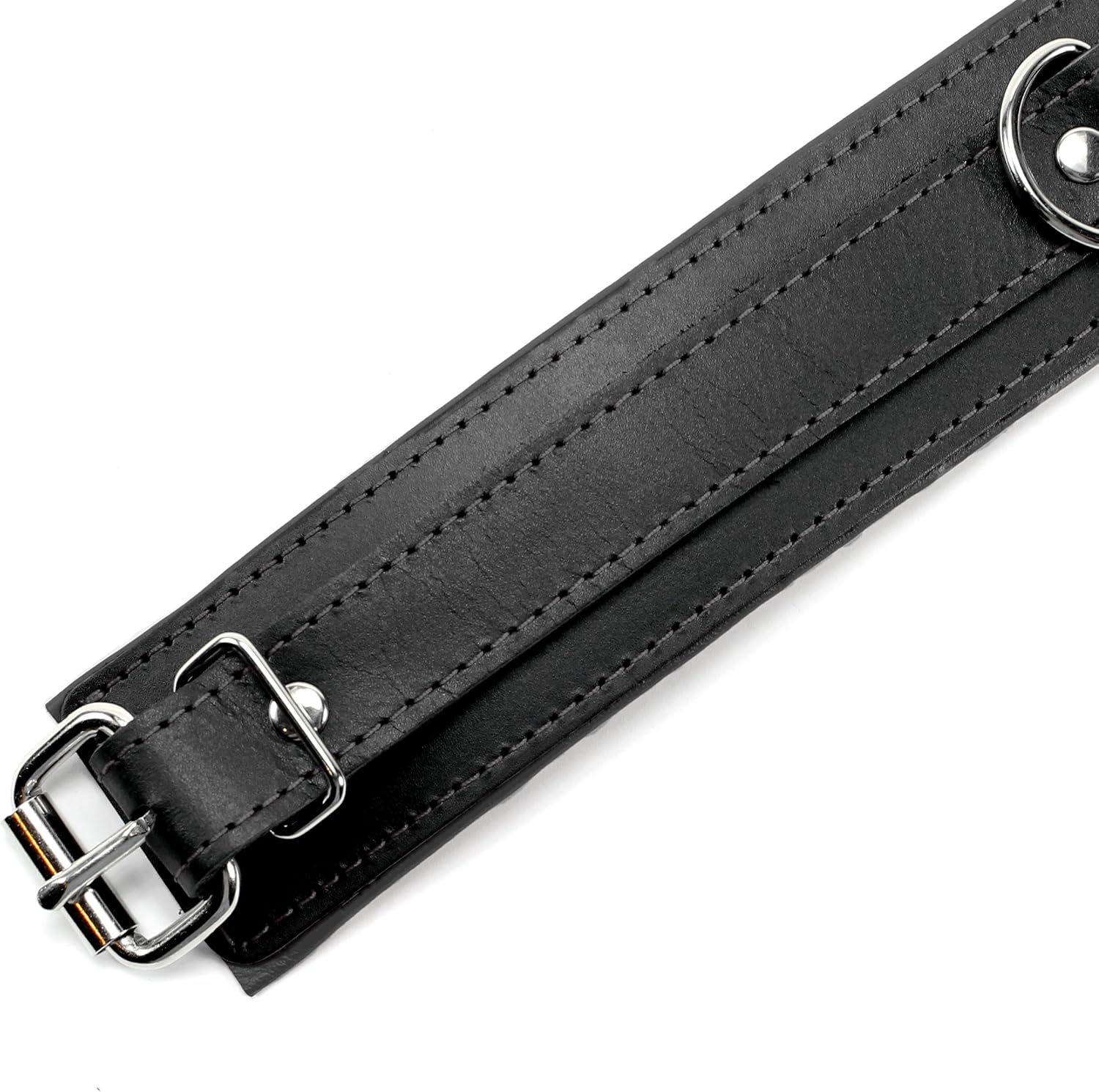 Milan Padded Leather Collar with Leash Top Grain Leather Chain Leash (Deep Black, Small)