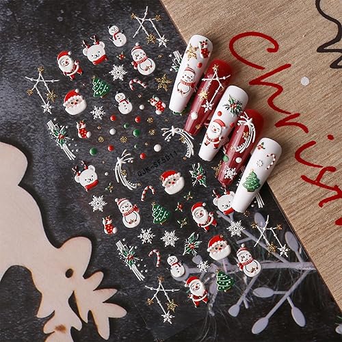 Miniatura 7 de Calcomanías de uñas de Navidad 3D, 4 hojas 5D autoadhesivas en relieve, muñeco de nieve, alce, Papá Noel, decoración de uñas, suministros de diseño