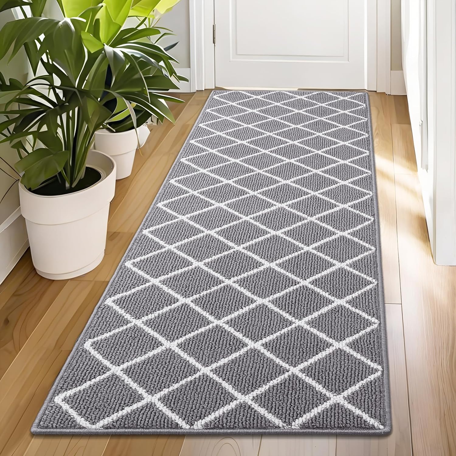 Finchitty Indoor Door Mat, Dirt Resistant and Absorbent, Low-Profile, Non-Slip, Washable Inside Floor Mats for Front Door, Back, and Entrance, 70" x 23", Grey 70" x 23" Grey