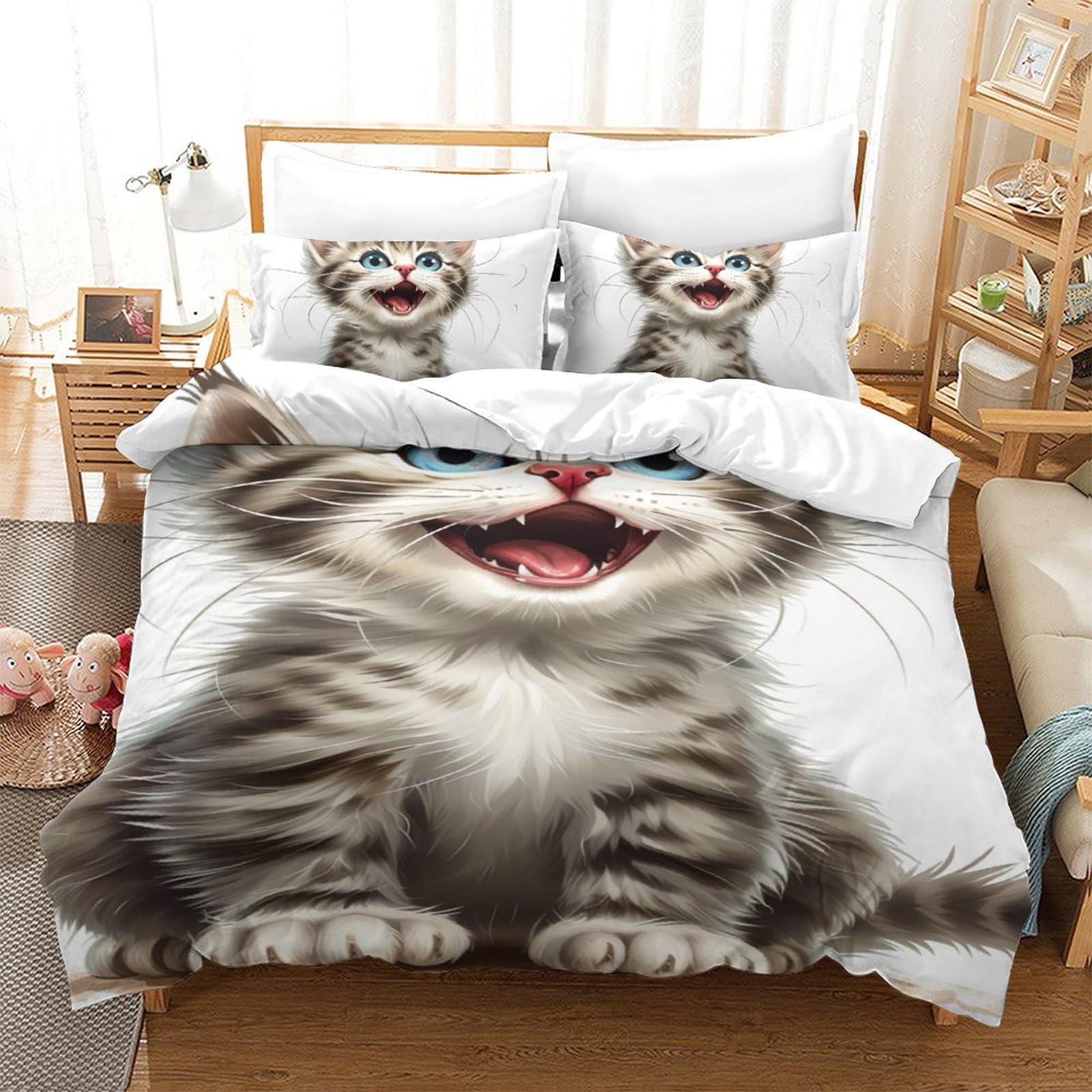 Housse de couette chat 140x200cm pour chambre d'enfant et ado cosy
