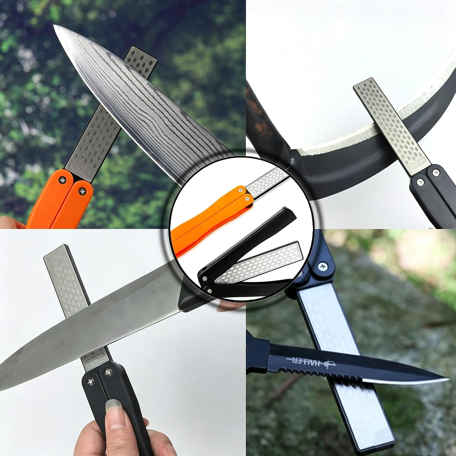 Diamond Knife sharpener #400/600 Pocket Sharpening Stone Double Sides Folding Portable Orange/Black - 2pcs