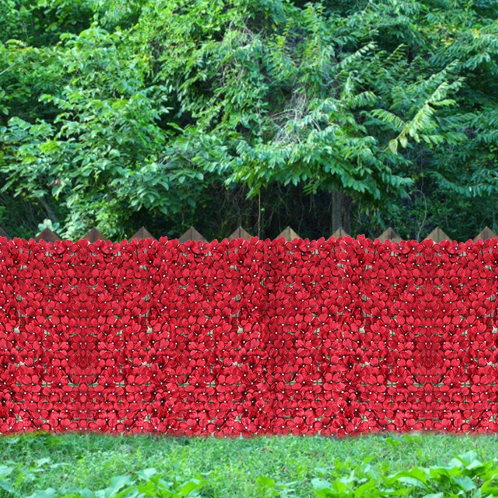 Protezione per la privacy artificiale con fiore di edera, siepe artificiale in edera, schermo per la privacy decorativo a traliccio da parete per esterni giardino e cortile, rosso 1 x 3