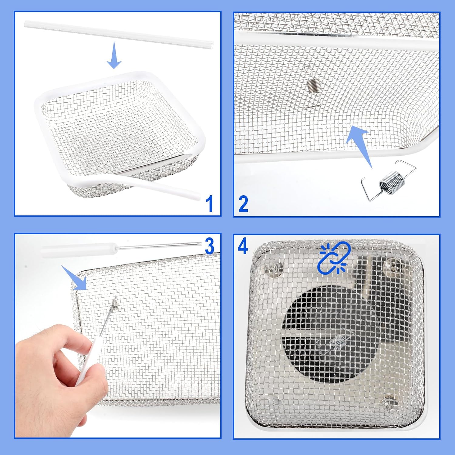 BFXM 2 Pack RV Furnace Vent Cover, Stainless Steel Rv Insect Screen with Installation Tool and Silicone Rubber for RV Stove Vents, Heater Vents (Rectangular)