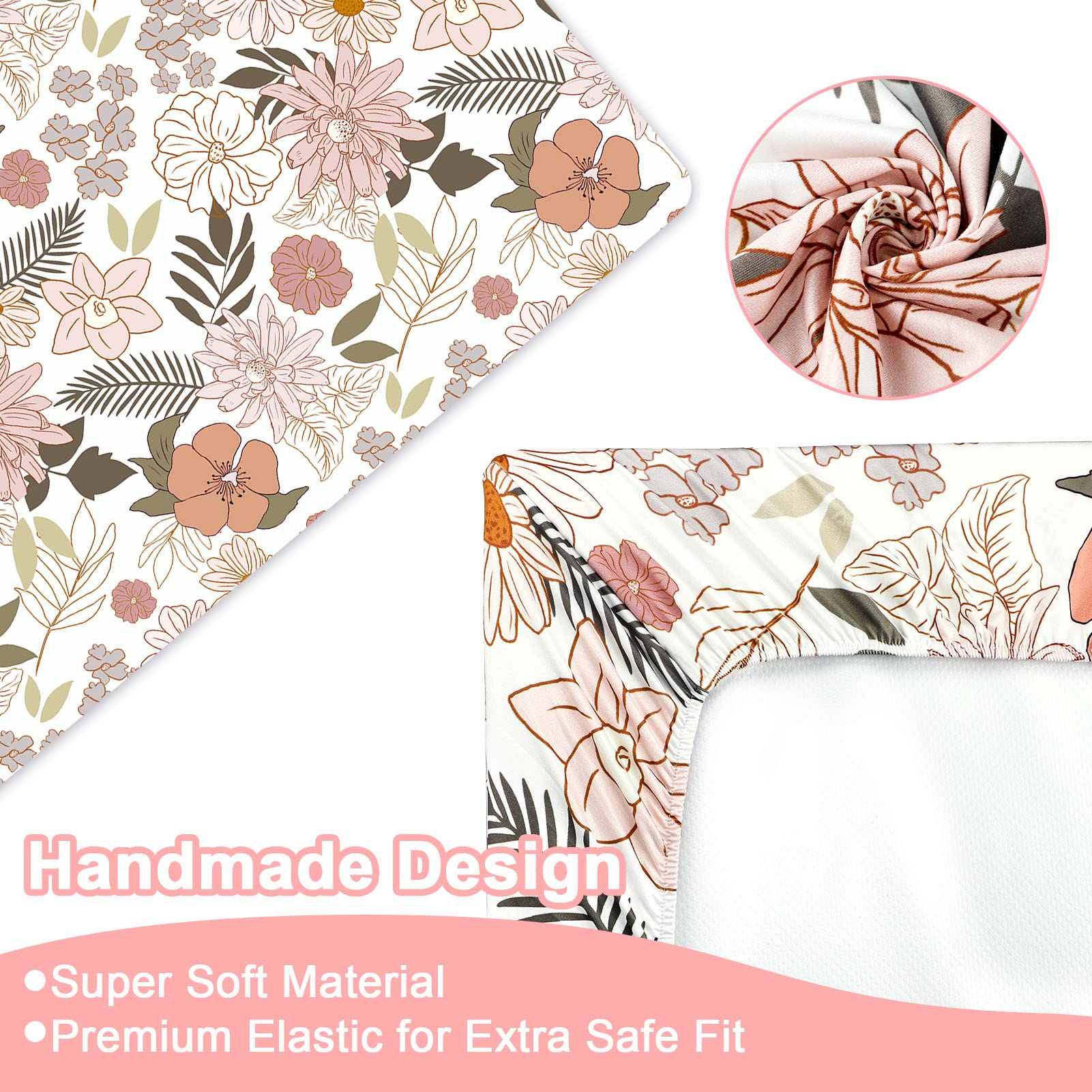 Juego de ropa de cama de 4 piezas para cuna, juego de ropa de cama para bebé niña, falda de cuna con margaritas, edredón de bebé, sábana de cuna y apilador de pañales