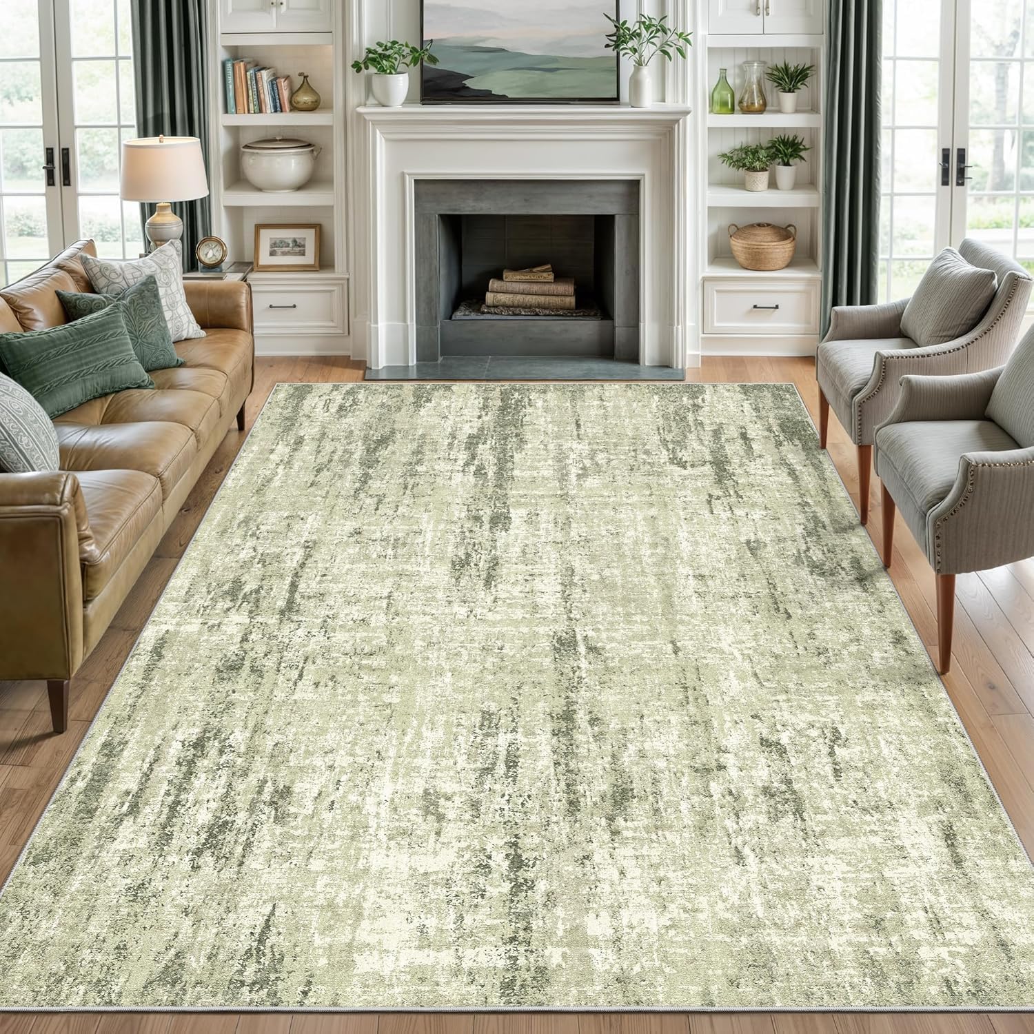 Tappeto Salotto Grandi 160 x 230 cm Tappeto Corridoio Antiscivolo Morbido Pelo Corto Tappeti per cucina Pranzo Soggiorno Camera da Letto Modern Abstract Beige Green Gray White Brown