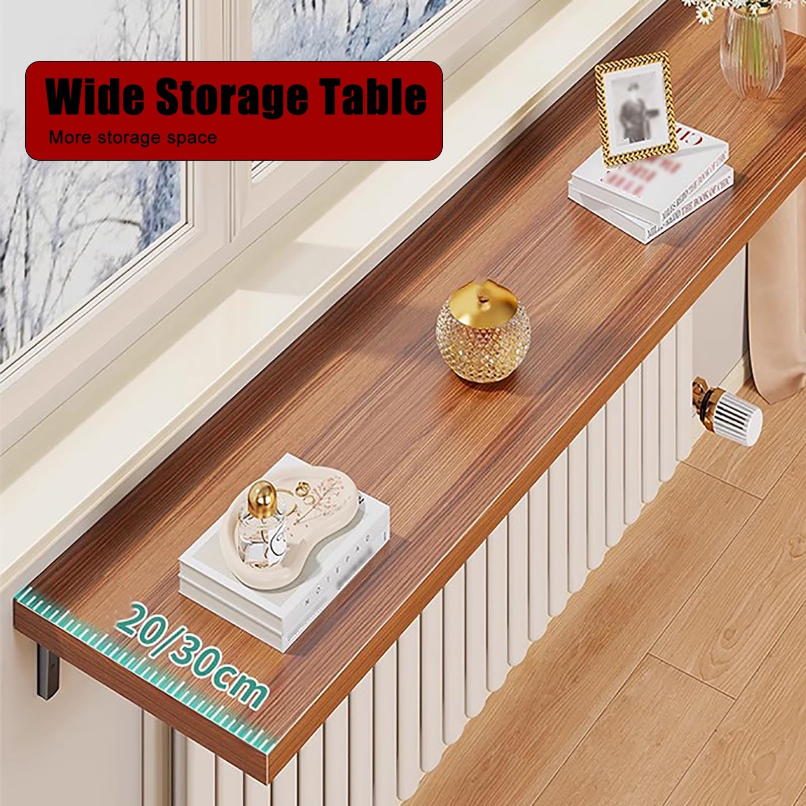 Copertura per termosifone in legno con vano portaoggetti, mensola rettangolare per termosifone, design semplice per casa e ufficio, varie misure (16/20/31/39/47"), marrone, 40 x 30 cm
