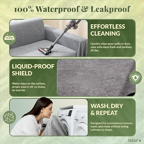 Miniatura 6 de Izbor Funda de sofá antiarañazos para mascotas y niños, duradera, impermeable, resistente al agua, antideslizante, protector de muebles de perro,