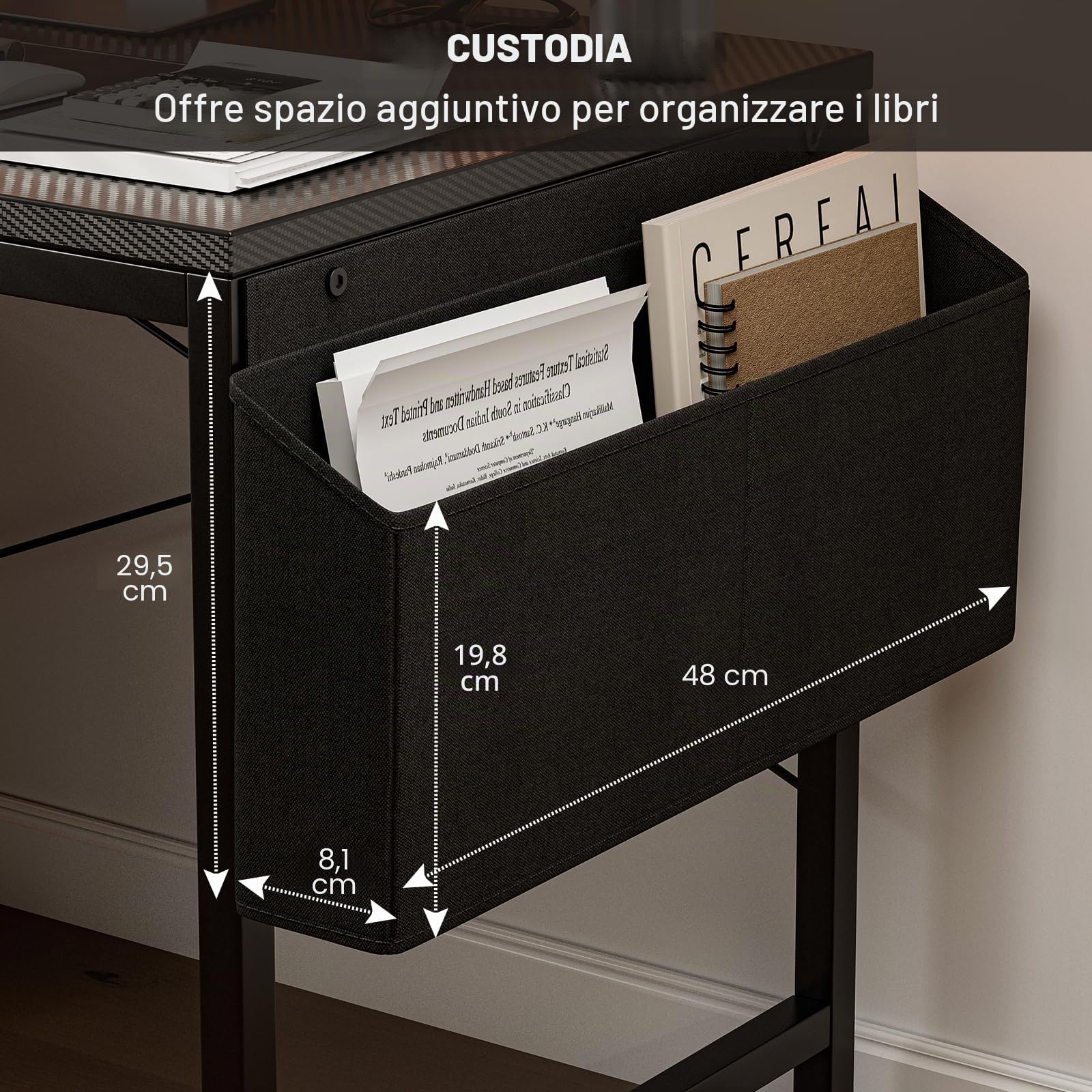 Grandder Scrivania Gaming 100x50cm con Presa di Corrente e Luci LED, Tavolo per PC Compatto con Ripiani Reversibili e Cassetto, Scrivania per Ufficio e Casa con Borsa Portaoggetti, Nero