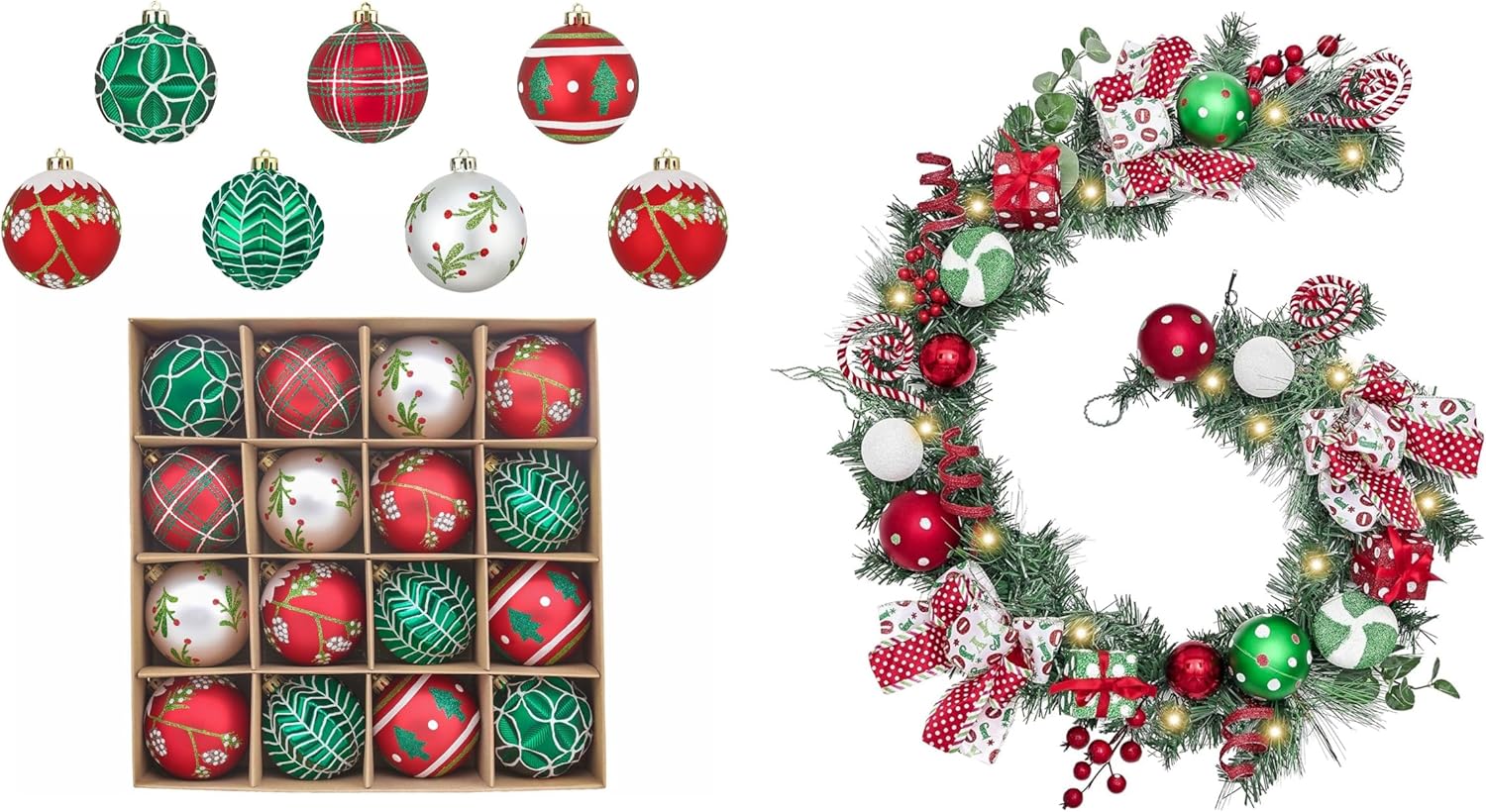 Valery Madelyn 2 Pcs Christmas Decor Value Pack Bundle for Outdoor Indoor Home Fireplace Mantel Front Door Decorations