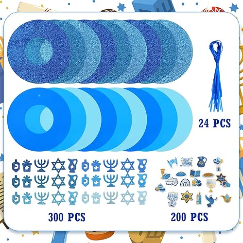 Miniatura 4 de Juego de 448 calcomanías de espuma de Hanukkah, decoraciones de corona de Januka, velas autoadhesivas con purpurina para menorás, velas hexagonales