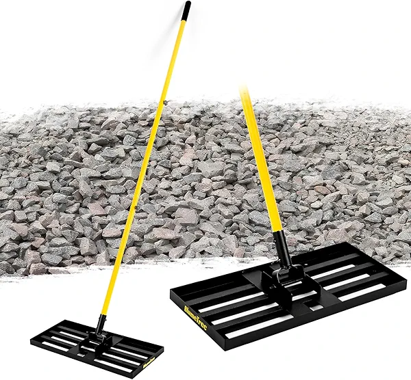 BlumeTrec Lawn Leveling Rake, 30"x10" Heavy Duty Sand Leveling Tool with 7FT Long Handle, Steel Golf Rake for Soil, Compost, Gravel, Lawn Leveler for Yard, Garden, Golf Course, Landscaping Level Tool