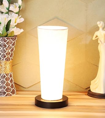 tu casa Off White Cotton Flex Shade with Black Metal-Iron Base Table Lamp | Elegant Bedside & Desk Lamp for Bedroom, Living Room, Office, Home Décor & Gifting (Height : 14 Inch/No Blub Included)