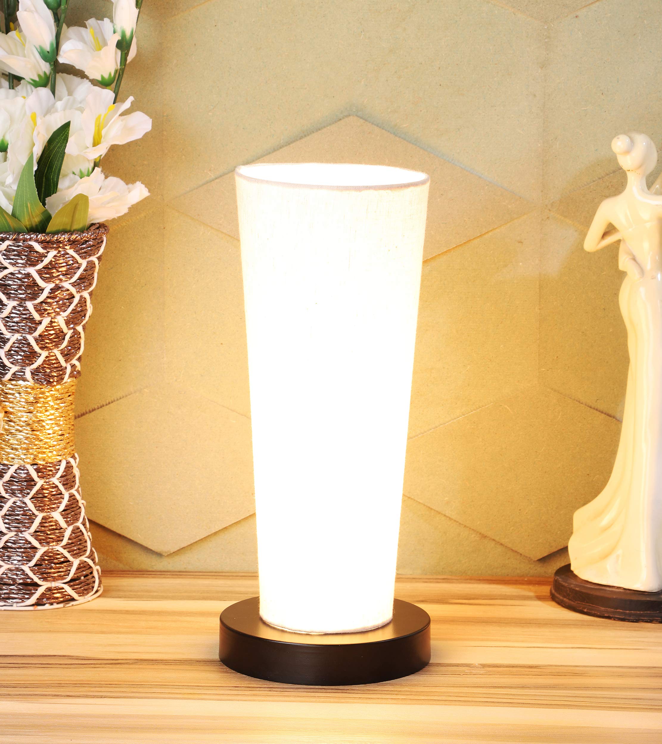 tu casa Off White Cotton Flex Shade with Black Metal-Iron Base Table Lamp | Elegant Bedside & Desk Lamp for Bedroom, Living Room, Office, Home Décor & Gifting (Height : 14 Inch/No Blub Included)