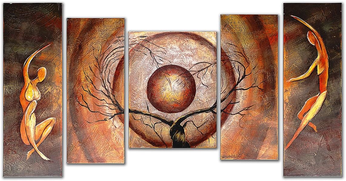 SHELVING SOLUTION Hand-Painted Canvas Paintings, 5 Panels Modern Canvas Wall Art(Dancing-Tree)