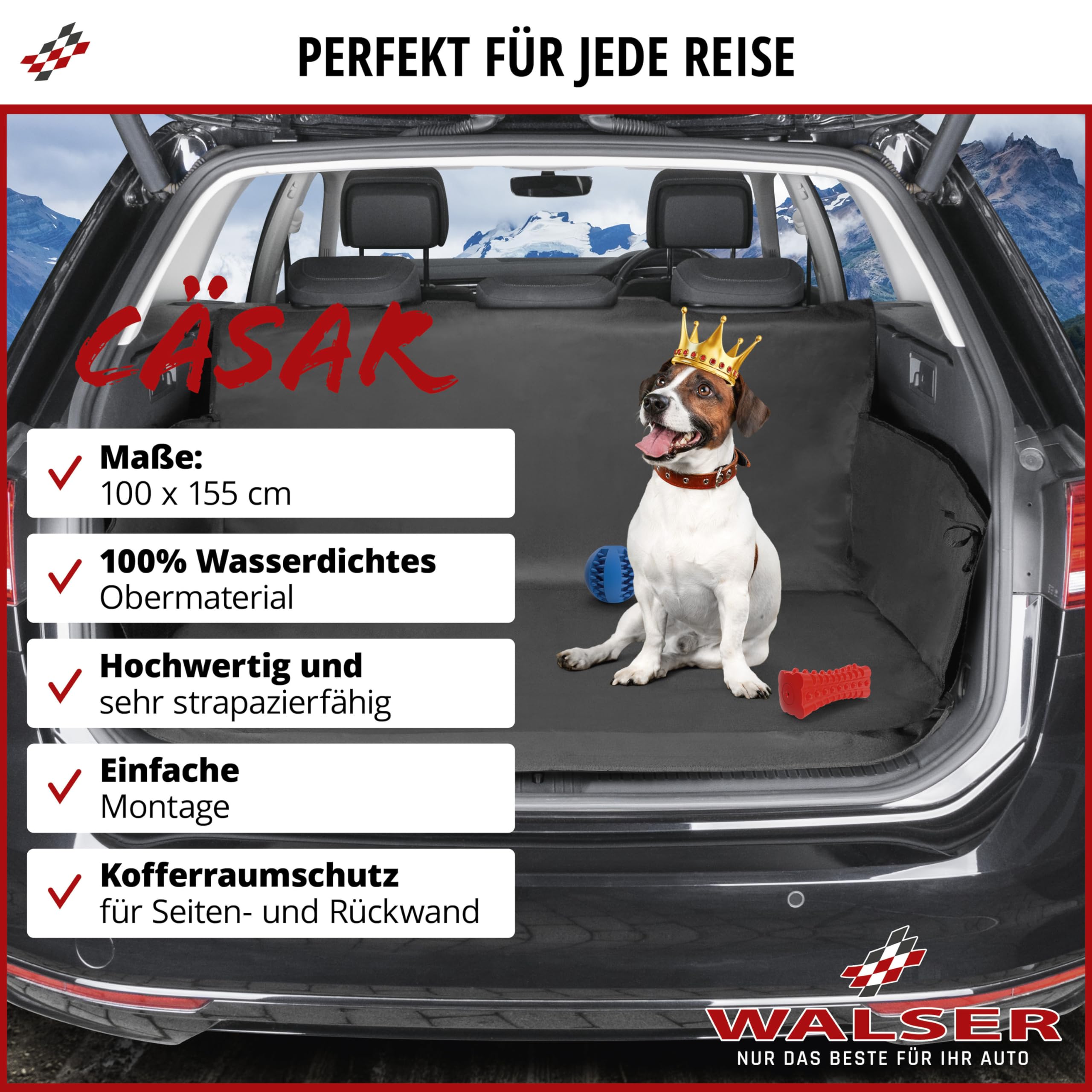 WALSER Couverture de coffre César, tapis de coffre avec protection latérale, couverture de voiture pour chiens,