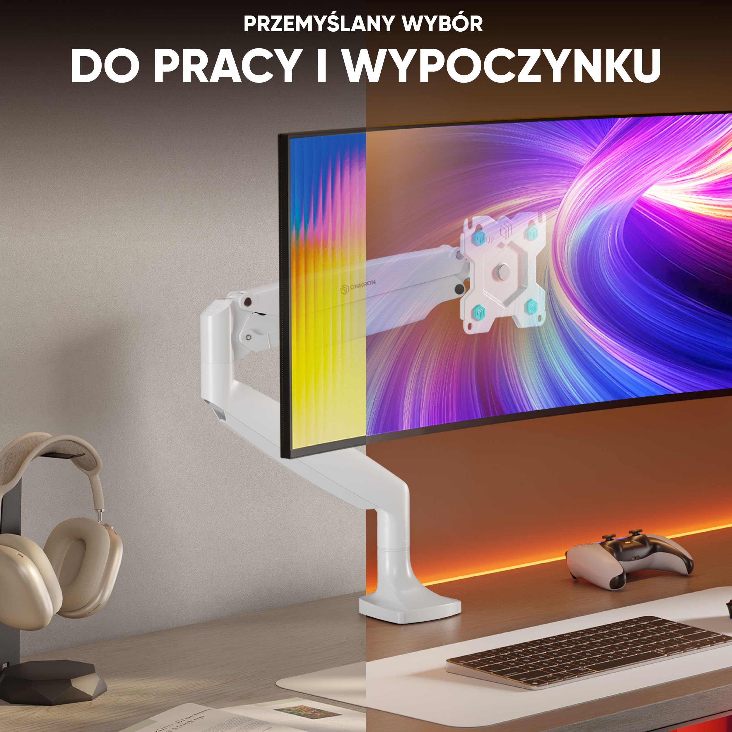 ONKRON Wyświetlacz przegubowy na 13-32 cale, uniwersalny uchwyt na ekran ładowania 9 kg, ramię monitora komputerowego stacjonarnego VESA 75x75 & VESA 100x100, uchwyt na ekran PC sprężyna gazowa, pełny