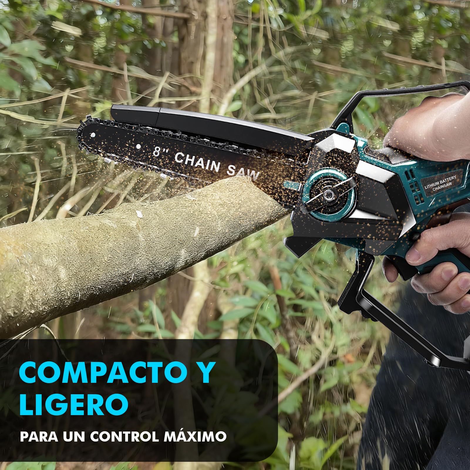 Mini Motosierra Batería 8 Pulgadas, Motosierra para Makita batería 18 V, 600W Motosierras Eléctrica con 2 cadenas, 2 placas guía, engrasador automático, para Podar Arboles de Jardinería